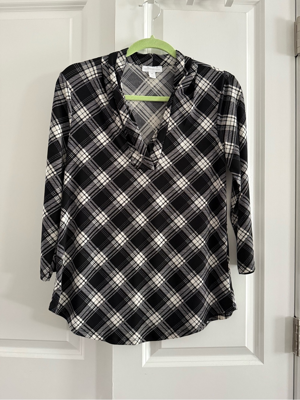 Charter Club Black & White Plaid V-Neck Women's Top
